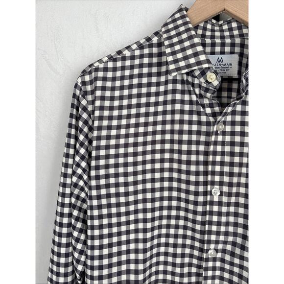 Mizzen + Main Button Up Shirt Mens Medium Trim Fit Gray Gingham No Iron Workwear - Picture 3 of 12